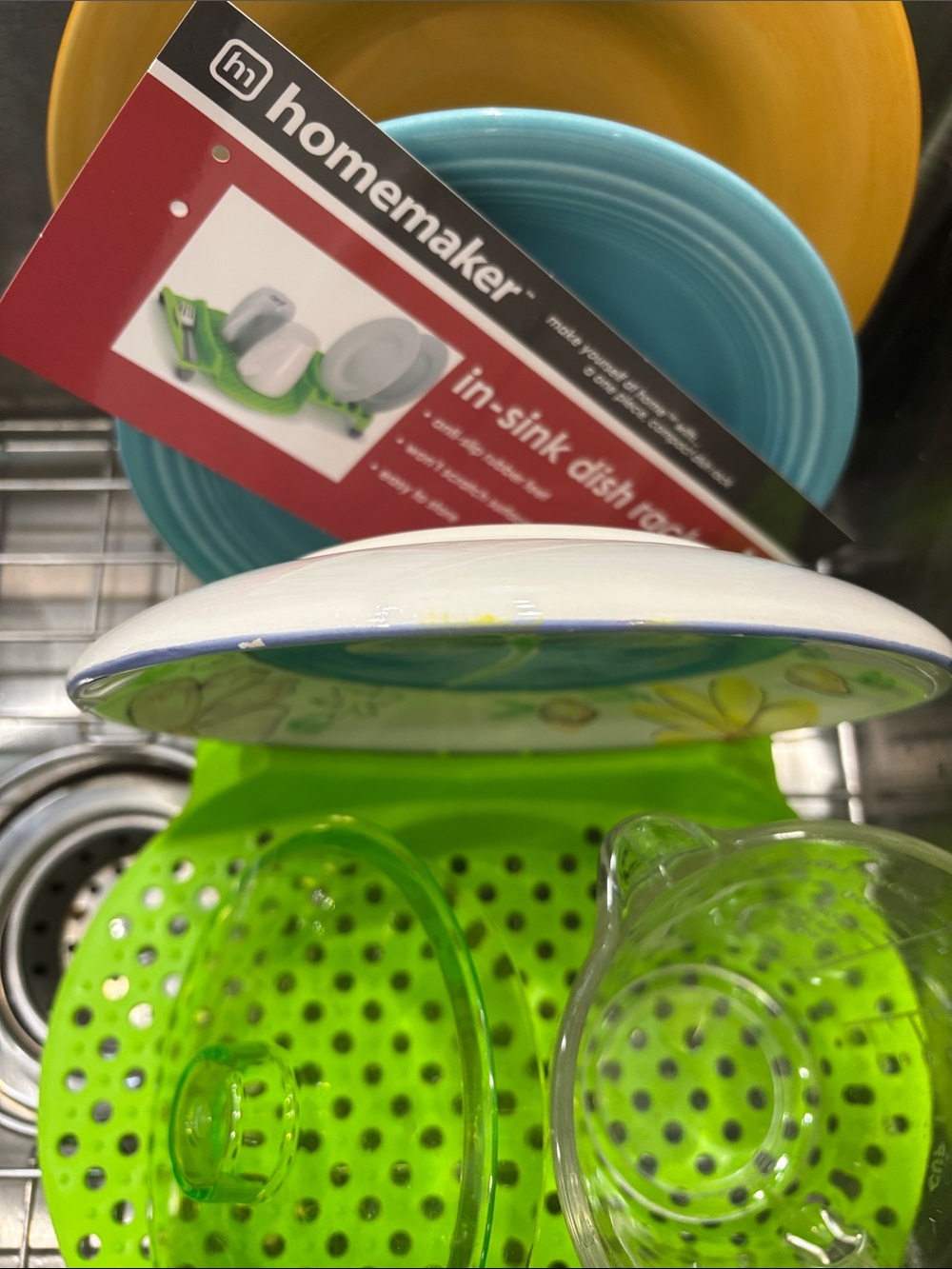 Bright Green In-Sink Dish Drying Rack - Picture 3 of 4